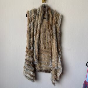 Vintage Real Fur Acrylic Knit Sleeveless Cardigan Vest